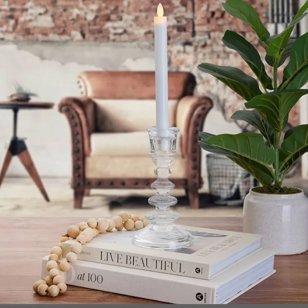 Elements Clear Glass Rounded Tiered Taper Candle Holder